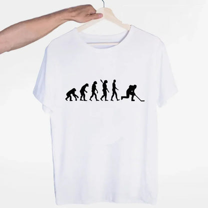 Evolution of Ice Hockey Player T-shirt O-Neck Short Sleeves